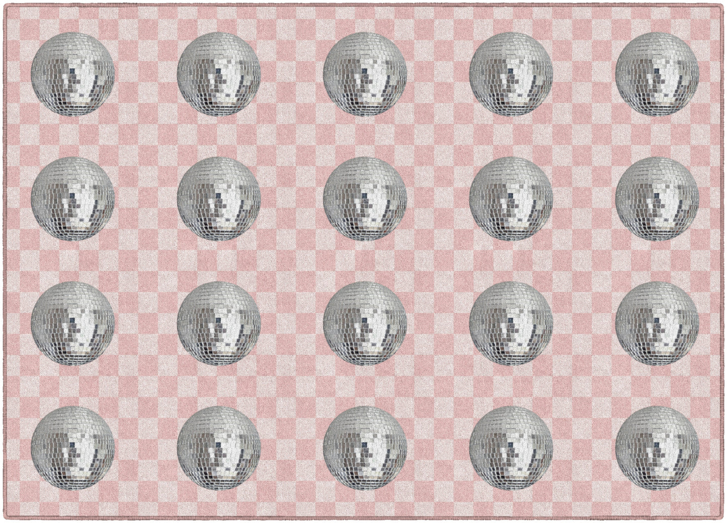 Pink Checkerboard Disco Ball Criss Cross Applesauce Rug