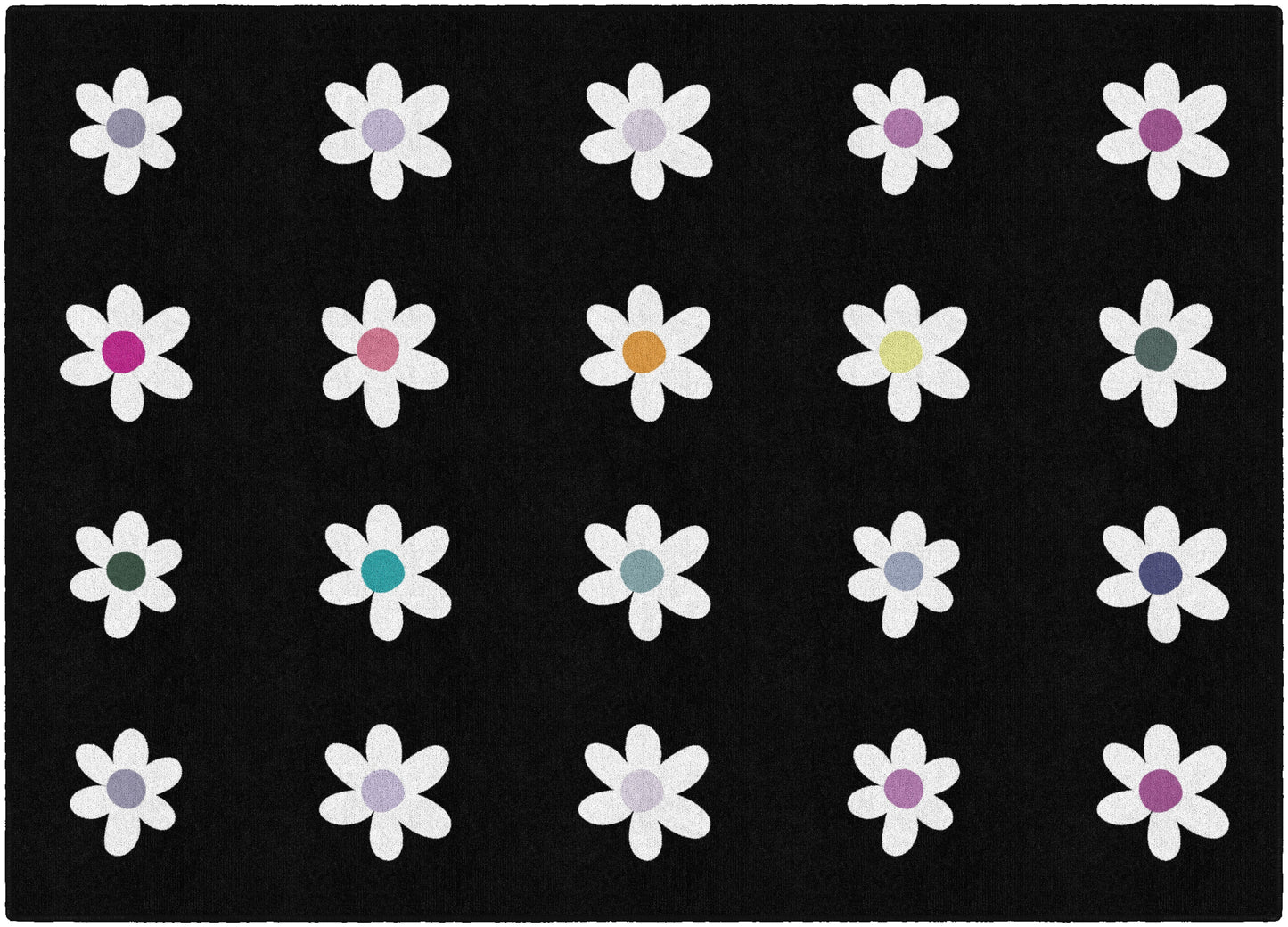 Daisies On Black Criss Cross Applesauce Rug