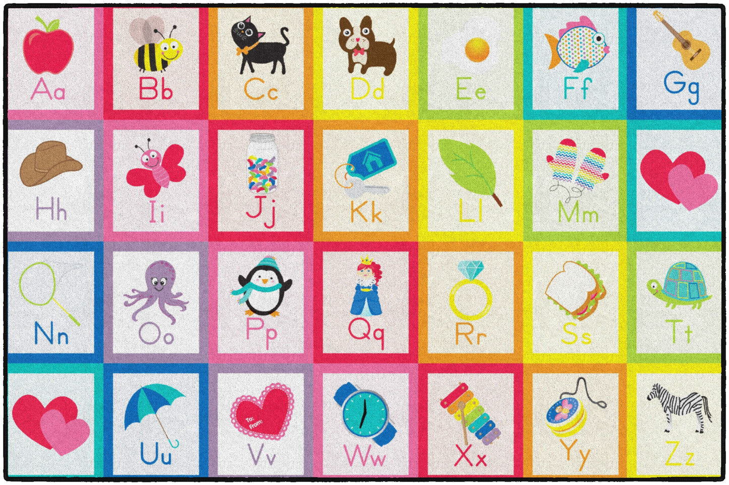 Rainbow Alphabet Cards Solid Squares Rug