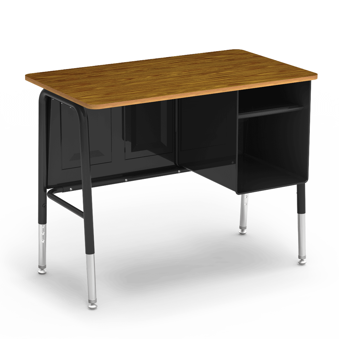 Jr. Executive Desk Medium Oak Surface with Black Frame (Adjustable)