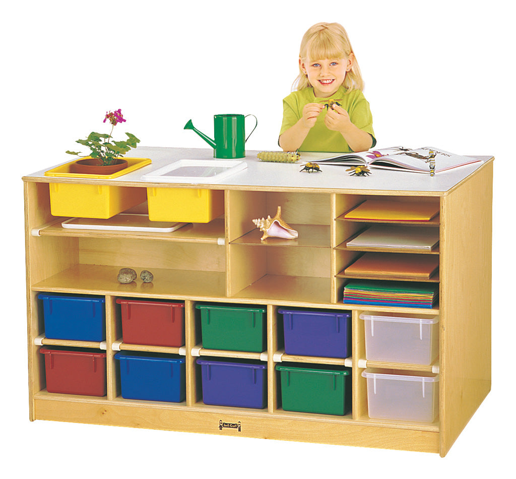 Jonti-Craft Mobile Twin Storage Island - with Colored Trays