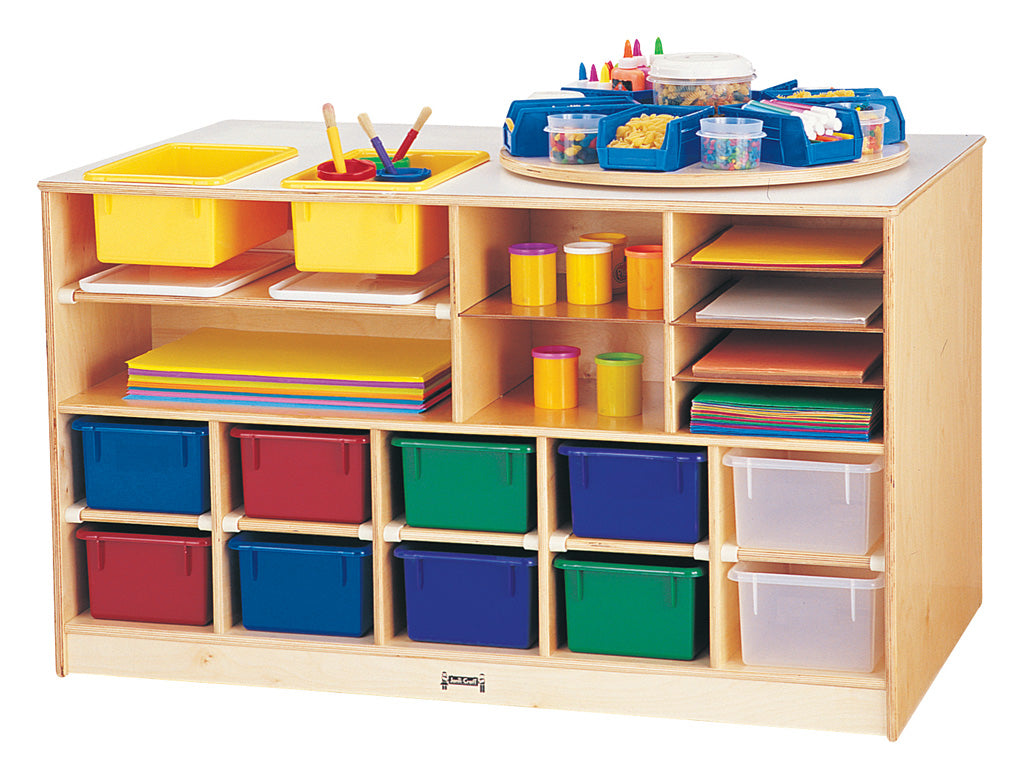 Jonti-Craft Mobile Twin Storage Island - with Colored Trays