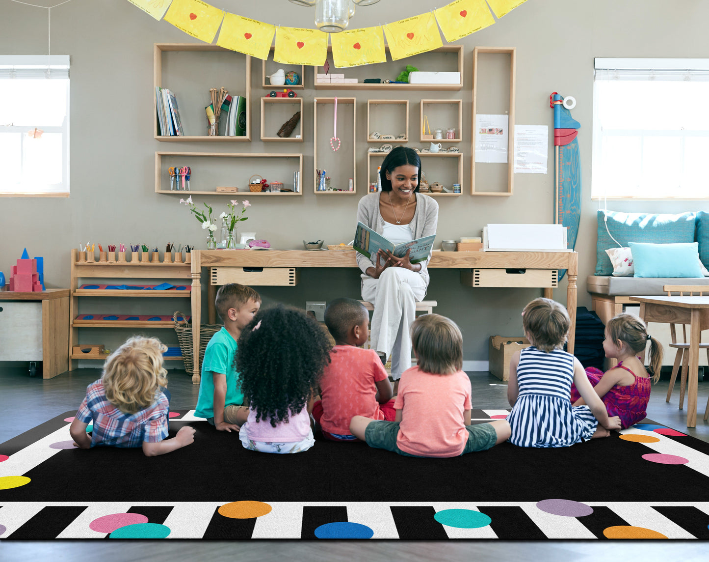 Just Teach Black, White Bright Polka Dot Border