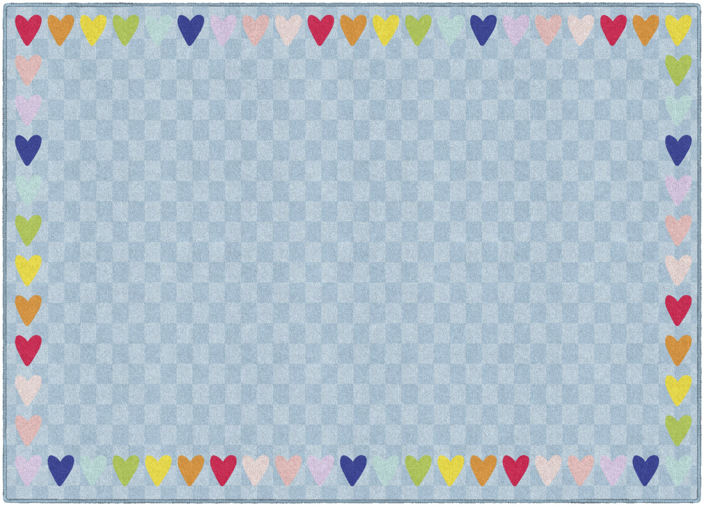 Blue With Rainbow Hearts Border Rug