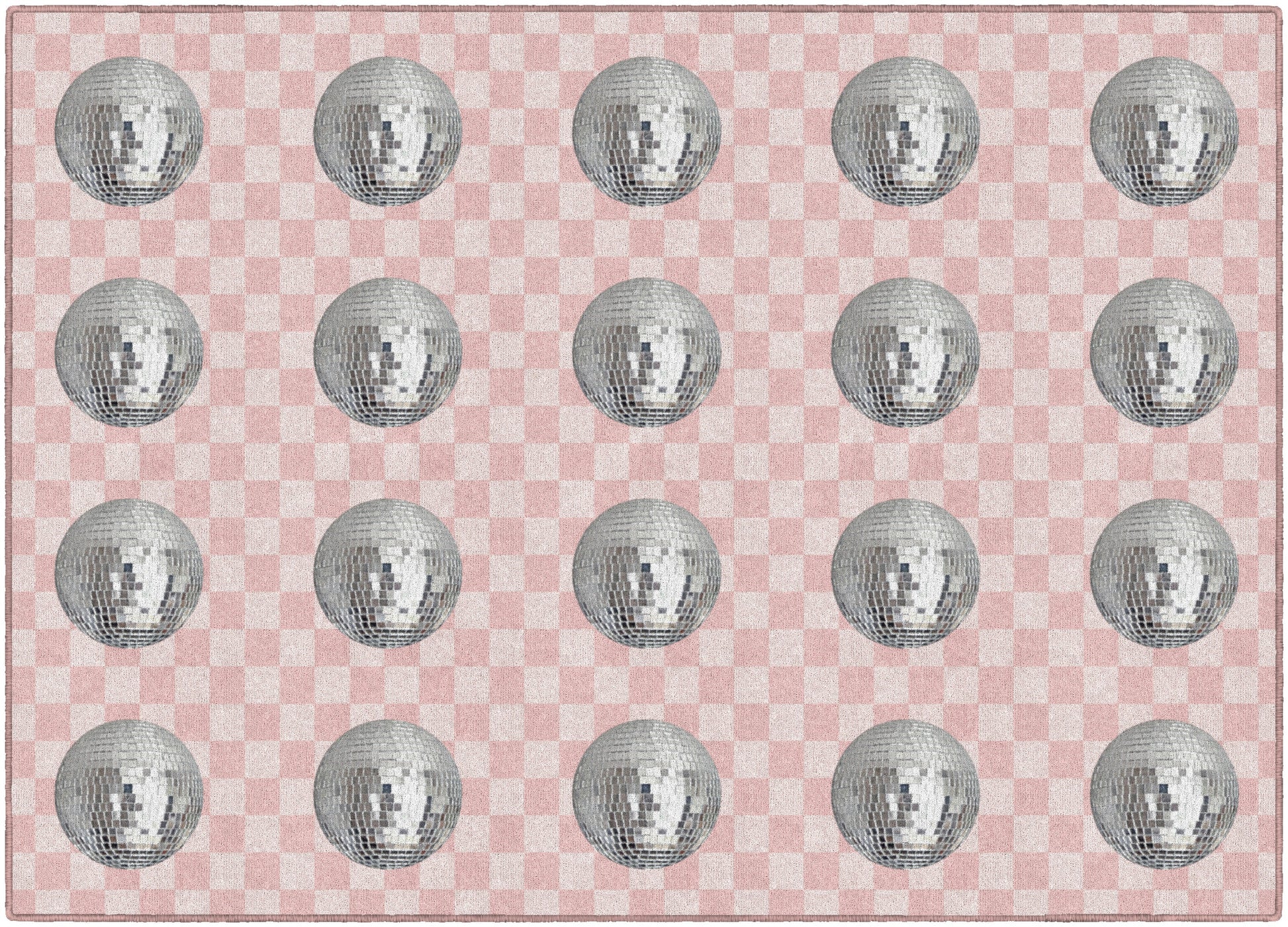Pink Checkerboard Disco Ball Criss Cross Applesauce Rug
