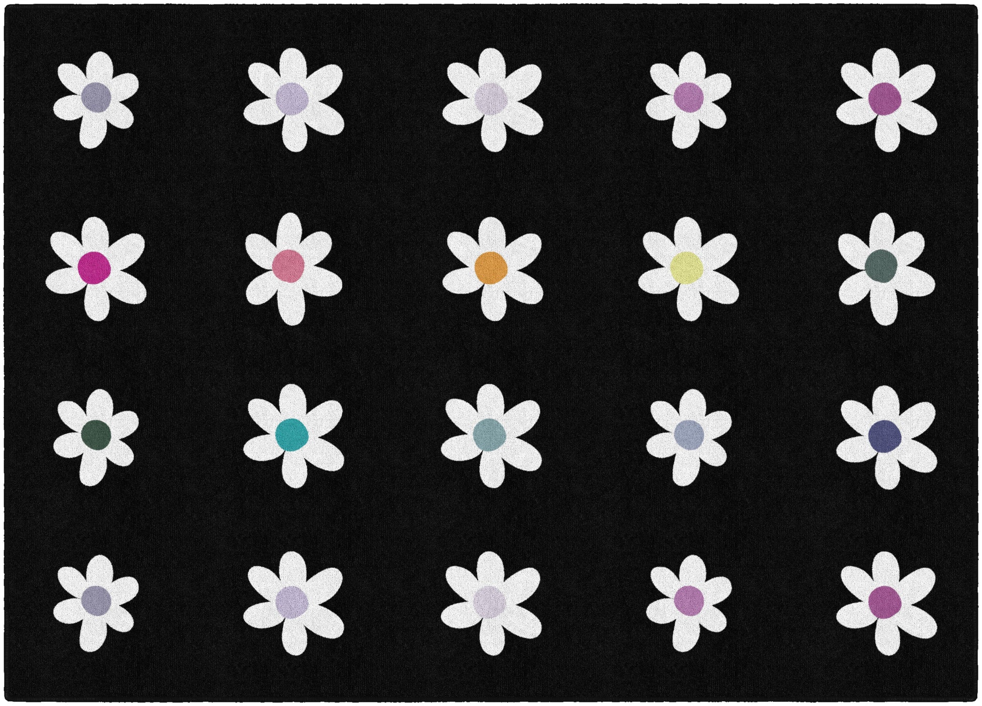 Daisies On Black Criss Cross Applesauce Rug