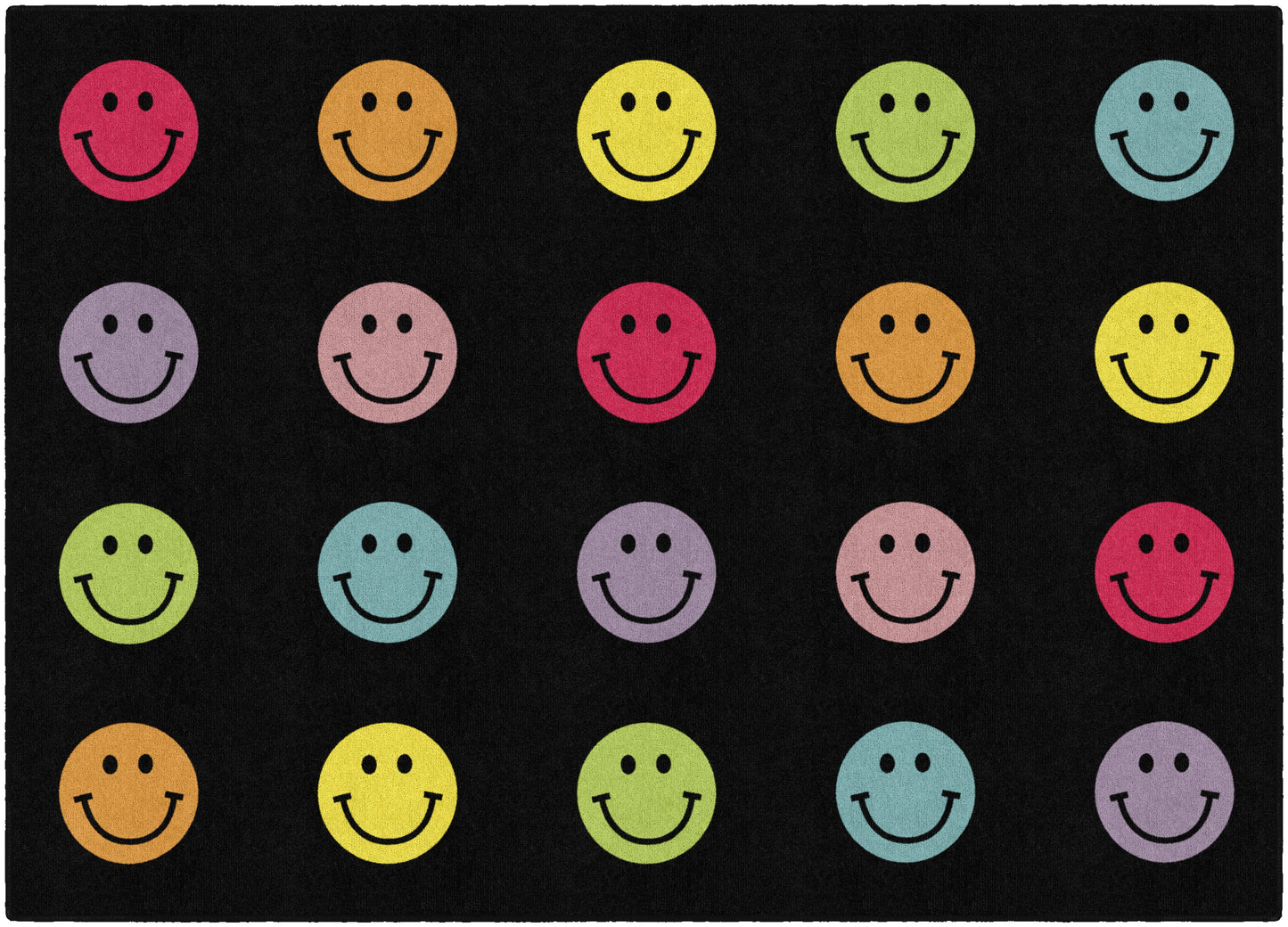 Rainbow Smileys In Black Criss Cross Applesauce Rug