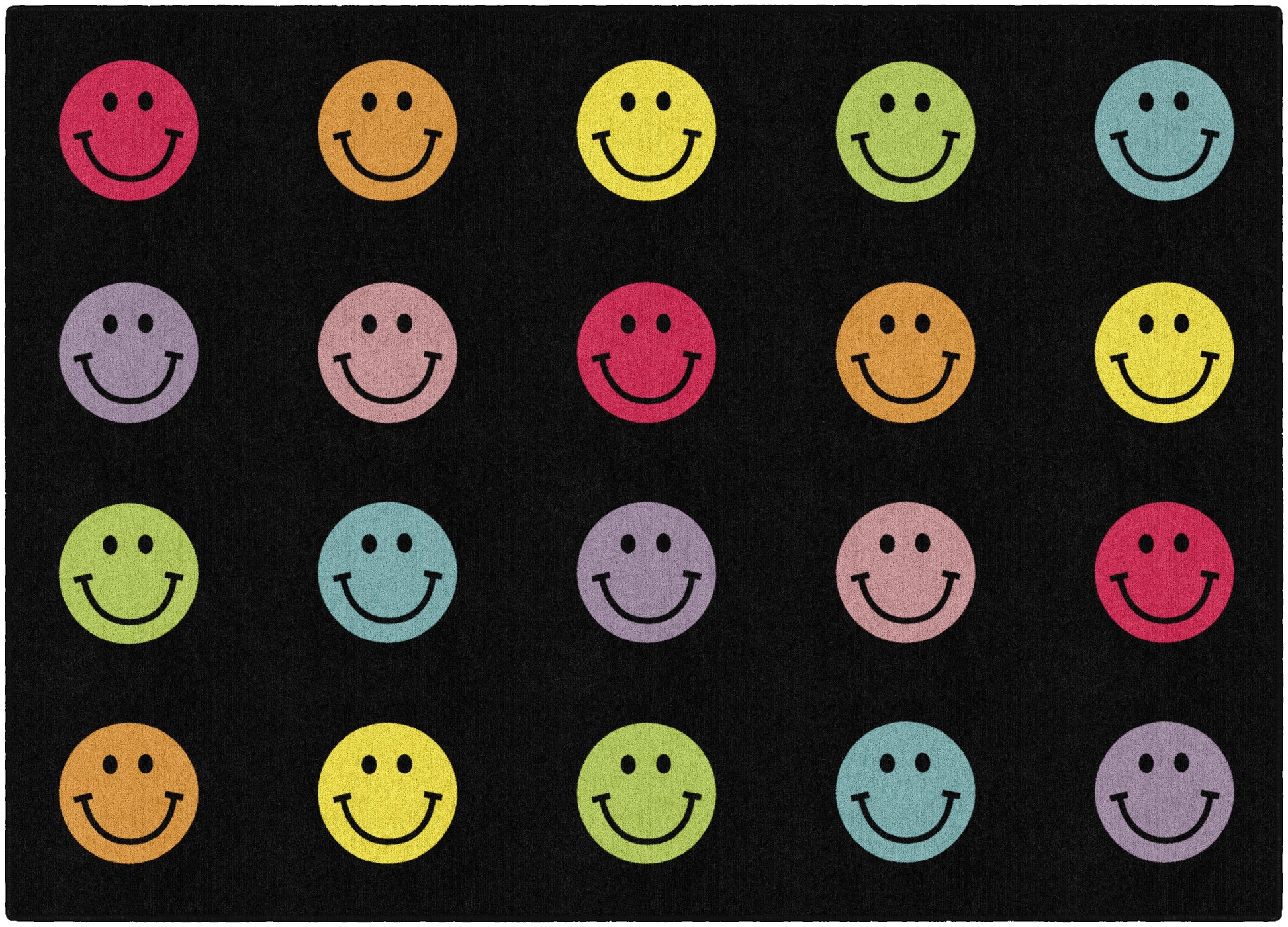 Rainbow Smileys In Black Criss Cross Applesauce Rug