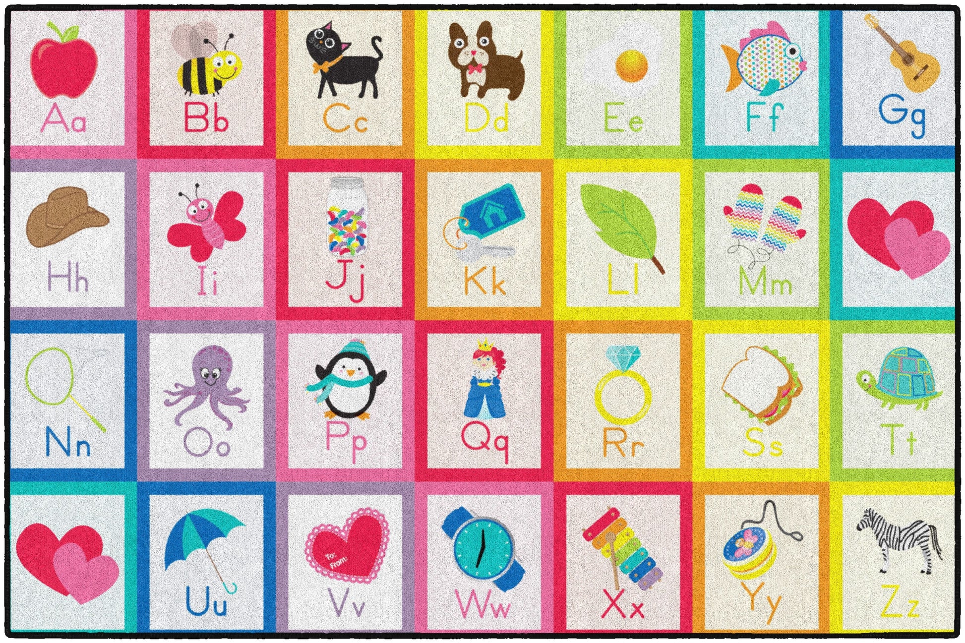 Rainbow Alphabet Cards Solid Squares Rug