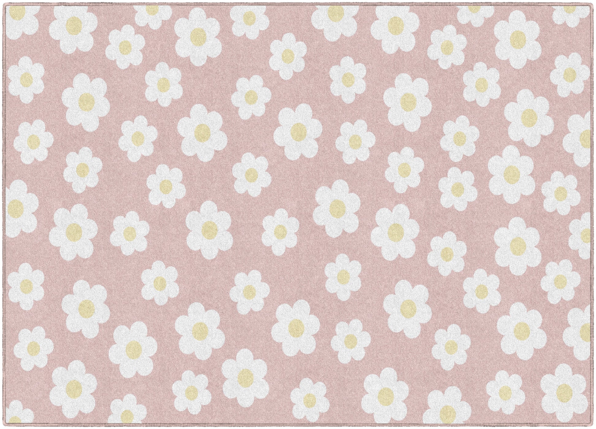 Retro Daisies On Pink Rug