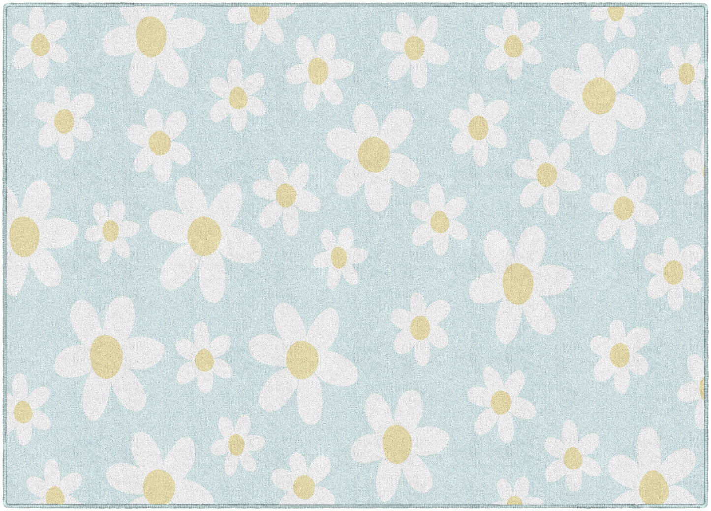 White Daisies On Blue Rug