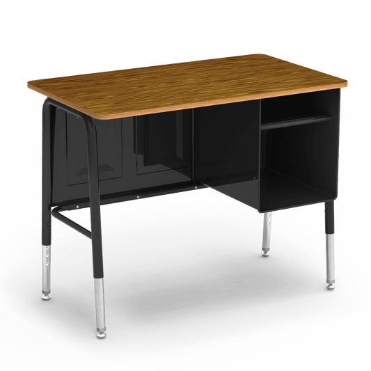 Jr. Executive Desk Medium Oak Surface with Black Frame (Adjustable)