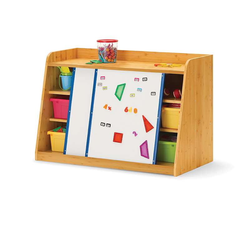 Write and Store Shelf with 2 boards and vibrant tubs