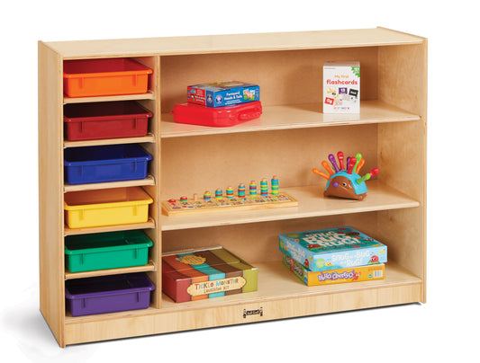 Jonti-Craft Adjustable Combo Mobile Straight-Shelf - with colored Paper-Trays