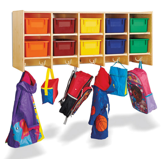 Jonti-Craft¨ 10 Section Wall Mount Coat Locker - with Colored Trays