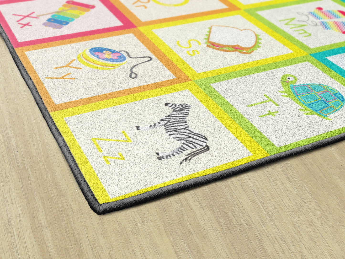 Rainbow Alphabet Cards Solid Squares Rug By Schoolgirl Style