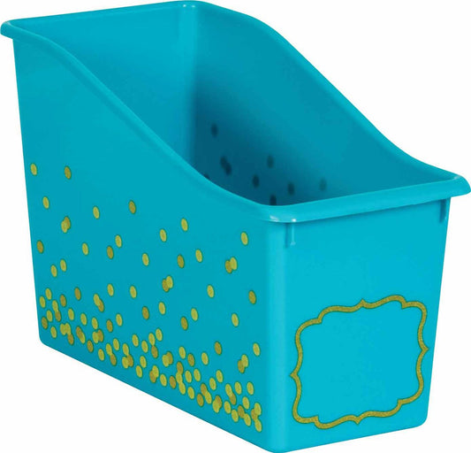 Teal Confetti Plastic Book Bin