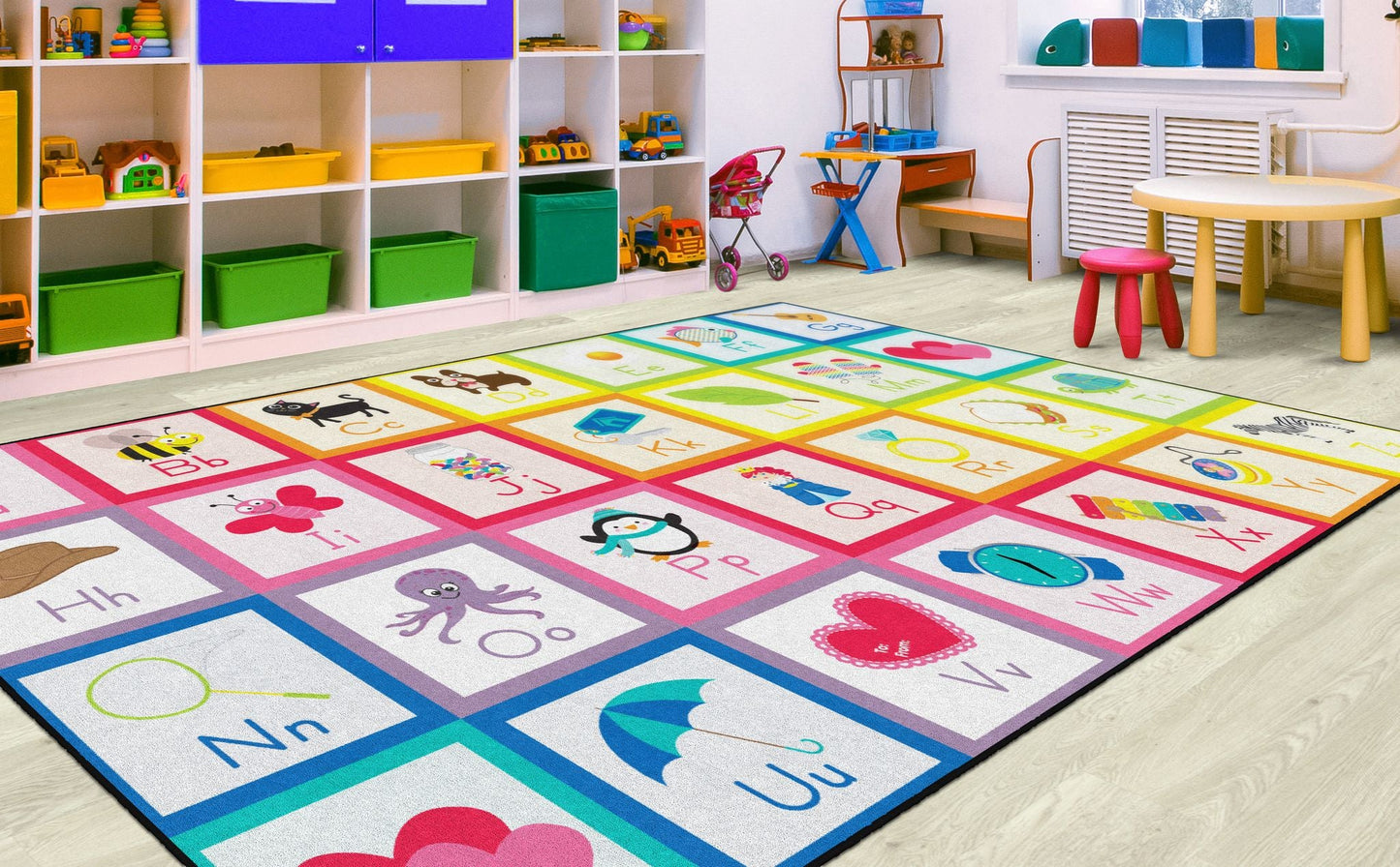 Rainbow Alphabet Cards Solid Squares Rug By Schoolgirl Style